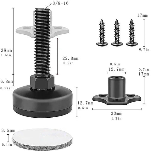 Dimensions of 8 Piece Adjustable Leveling Feet For Furniture Legs Table And Chair Levelers With T Nut Set