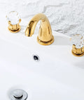 8 Inch Widespread Brass Bathroom Sink Faucet With Crystal Handles Deck Mounted Gold Ti PVD Finish No Drip Ceramic Cartridge