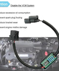 VCM Muzzler Harness Disable Kit Replacement For 3.5L V6 Engines With VCM, DIY-friendly connectors and resistive set shown next to engine