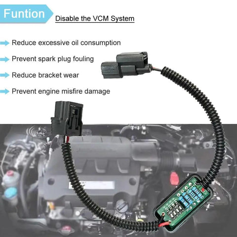 VCM Muzzler Harness Disable Kit Replacement For 3.5L V6 Engines With VCM, DIY-friendly connectors and resistive set shown next to engine