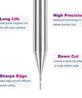 SpeTool 1/32 in downcut inlay router bit, 1/4 in shank, carbide end mill for woodworking, close-up view