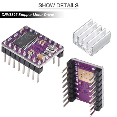 Fire Up Your Rig With This Solid DRV8825 Stepper Motor Driver 6 Pack showing PCB design and aluminum heat sink for CNC use.