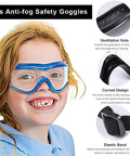 Smiling child wearing Kids Anti Fog Safety Goggles For Science And Nerf Time with soft silicone nose cushion and blue frame.