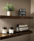 Farmhouse Small Metal Wire Storage Basket With Wooden Bottom Black Rustic Organizer on rustic wooden bathroom shelf