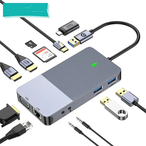 Straight Up Sweet Heavy Duty Usb 3.0 Docking Station Featuring Dual HhdmI And Vga Ports For Reliable Triple Display Gigabit Ethernet Sd Card Reader Quick Pd Charging Plug And Play For Laptops, showing ports and connectivity options.