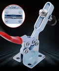 Hot Pick Vistreck 4-Pack 201B Horizontal Toggle Clamps With Storage Case For Super Fast Workholding, Quick Release Jig Assembly And Non Slip Grip On Wood Metal Projects, showing metal clamp with red handle.