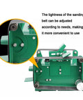 Close-up showing adjustable sanding belt tension on Compact 1850W Bench Grinder Belt Sander With Adjustable Speed Up To 12000 RpM.