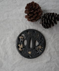 Black Alloy Tsuba Koshirae Accessory With Lotus Pattern For Katana Wakizashi Or Tanto New Condition 78mm 76mm Lightweight