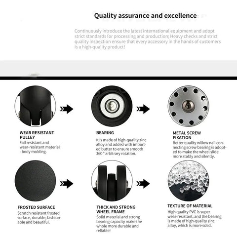 Quality assurance features for No Drama Hassle Free Universal Luggage Replacement Wheels with durable material and design.