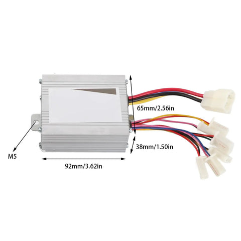 Beefed Up Aluminum Alloy 500W Brush Motor Speed Controller with wires and plug connections for electric bikes scooters go karts
