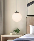 Matte Black Globe Pendant Light 1 Light, Dope Modern Adjustable Hanging Ceiling Fixture For Kitchen Island, White Glass Sphere Shade