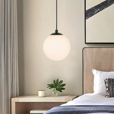 Matte Black Globe Pendant Light 1 Light, Dope Modern Adjustable Hanging Ceiling Fixture For Kitchen Island, White Glass Sphere Shade
