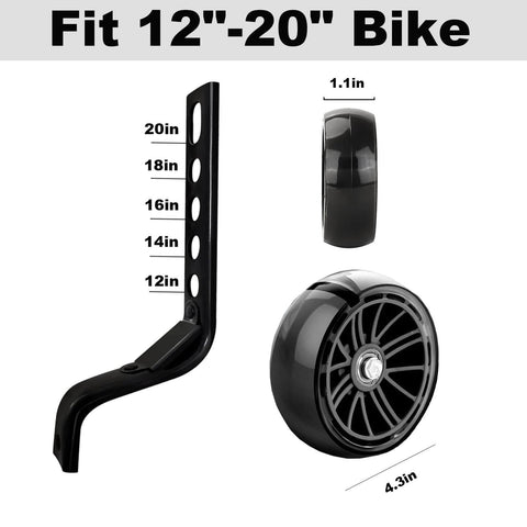 Heavy Duty Training Wheels For Kids Bikes 12 To 20 Inch With Stabilizers, Steel Support Arms, 5.3 Inch Wheels