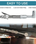 90 Degree Grease Coupler Adapter for Grease Guns 3 Jaw Fitting Tool with Sleeve Locking Angled Coupler in use on machinery