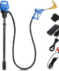 Heavy Duty Electric Drum Pump Fits 55 Gallon Barrels Plug And Play AC DC Dual Power with oil flow spout and connection cables.