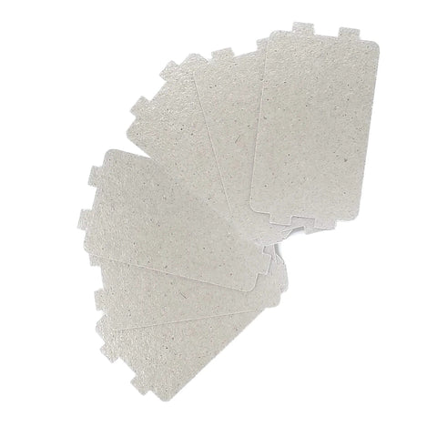 Microwave Mica Waveguide Covers, 4.21 X 2.52 Inch, heat resistant and cuttable mica sheets, pack of 6 displayed in a fan arrangement