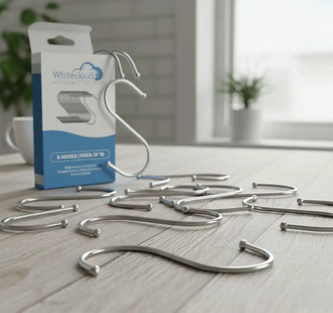 Heavy Duty Stainless Steel S Hooks For Hanging Plants, Utensils, Pots And Clothes, 30 Pack, 3.4 Inch on table