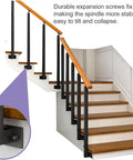 Heavy Duty Metal Hand Railing Spindles With Rock Solid Square Stair Balusters And Two Hundred Seventy Degree Pivot Bracket For Top Shelf Porch Deck Banisters Indoors Or Outdoors Ninety Centimeters One Pack installed on wooden staircase with durable base support.