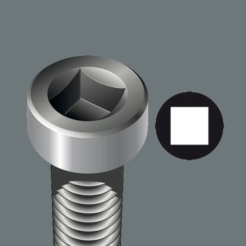 Illustration of a square socket screw head, compatible with Kraftform Plus 368 Square Socket Screwdriver Size 2 Head 4 Inch Blade Length