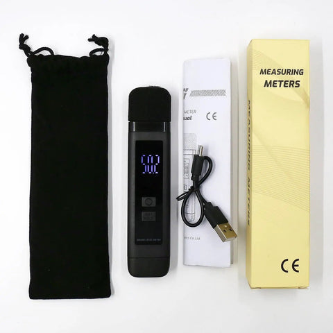 Pocket Decibel Meter With LCD Display, Max Data Hold And Battery Indicator, Reads 30 To 130 dBA, Rechargeable SPL Noise Monitor For Home, Office, Or Noisy Neighbors, Handy Sound Level Meter For Quick Real Time Readings, with case, USB cable, and box