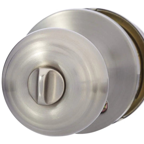 Exterior Door Knob With Lock For Your Pad, Classic Satin Nickel Finish, Brass Body, Steel Core, Adjustable Latch, close-up view