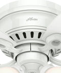 Close-up of Low Profile Indoor Ceiling Fan With LED Light And Pull Chain Control Dope Multi Speed Reversible Motor housing.
