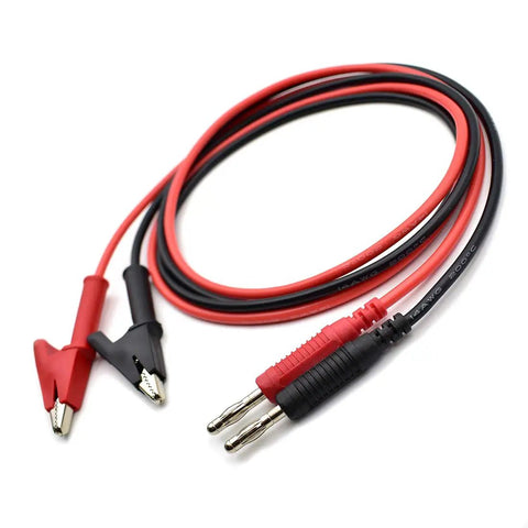 Two Pack 4mm Banana Plug To Alligator Clip Test Lead Set 14AWG for multimeter, red and black, 3 feet long, no shroud