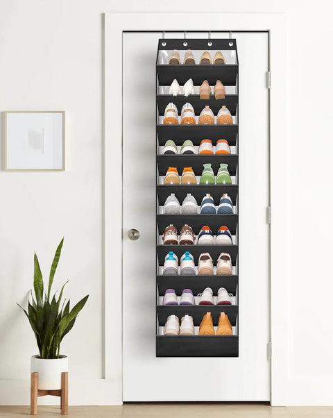 Over The Door Shoe Organizer With Deep Pockets Holds 20 Pairs Hanging Rack For Closet Door Tall 71 Inch Hanger Fits Sneakers Boots Sandals Black Great For Small Spaces