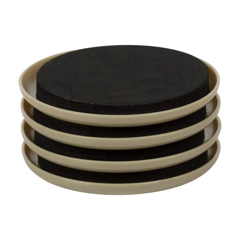 Heavy Duty Round Plastic Carpet Furniture Sliders Glide Your Couch Tables And Dressers Smooth As Butter Pads 3.5 Inches Wide four pack brown sliders stacked