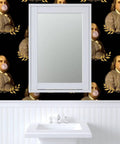 Benjamin Franklin Pvc Free Vintage Hero Wallpaper Featuring Dang Tough Polyester Blend And Rugged Linen Texture Built For High Traffic Zones With Zero Fuss Paste To Paper Install in bathroom setting.