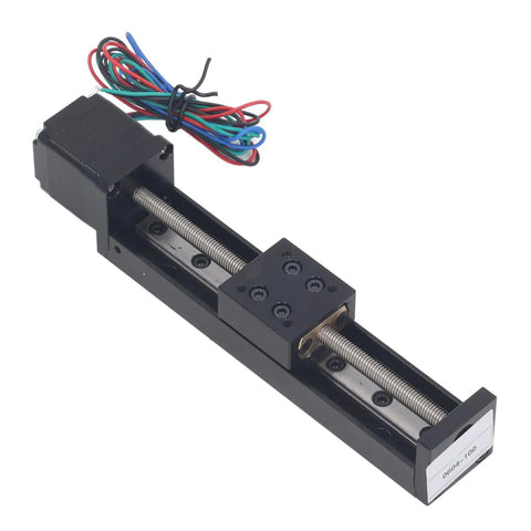 Heavy Duty Linear Slide Guide Rail 100mm Stage Actuator Boasting Aluminum Alloy Chassis And T6x4 Electric Motor visible from the top.