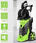HX3000 Portable Pressure Washer With Hose Reel, 1800W Electric Power Washer Delivers 1.7 GPM, compact design, green and black color