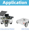 ROS educational robot and 4WD robot with 60mm Omni Wheel for Robotics applications shown in image.