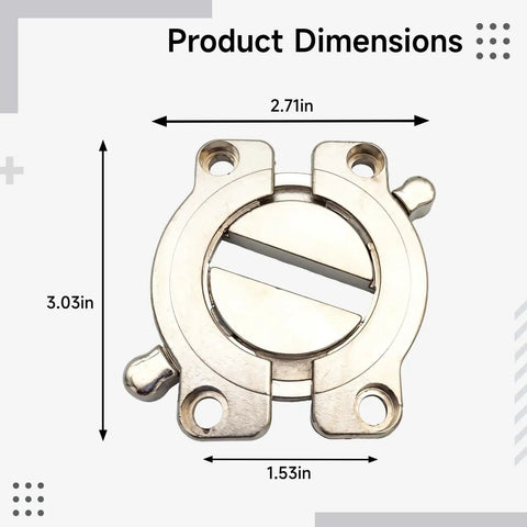 Rock Solid Zinc Alloy Furniture Connectors, Heavy Duty Round Fasteners with Pre Installed Screws, 2.71in by 3.03in by 1.53in dimensions.
