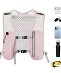 Ultra Lightweight Running Hydration Vest With Adjustable Straps Bladder Compatible Chest Pack Non Slip Phone Pocket For Women On The Go Hiking And Cycling Marathons Race Camping Gear shown with accessories