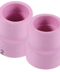 Premium Pink Ceramic Tig Welding Nozzle Cups Two Pack, close-up of ceramic gas lens for welders, heat resistant material.