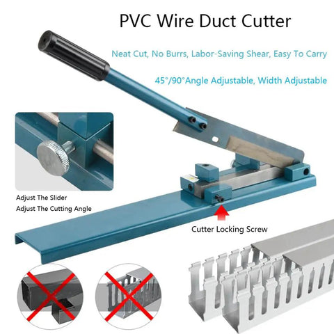 Professional Manual Rail Cutter With Adjustable Angles For Effortless PVC Duct Cutting In Electrical Jobs, High Speed Steel Blade Ensures Clean Burr Free Cuts Every Time With Secure Locking Screw Design and adjustable slider.
