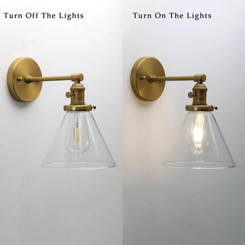 Antique Industrial Wall Sconce 1 Light With Cone Glass Shade Handblown Vintage Lampshade Old School Charm For Bathroom Kitchen