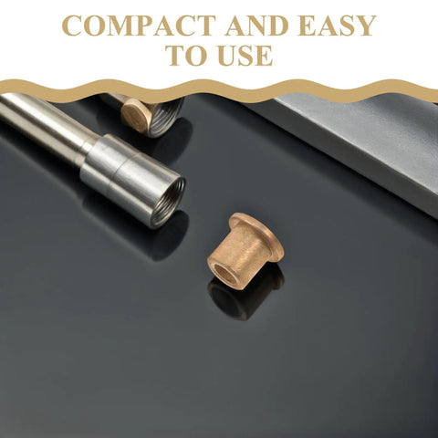 Six Piece Flanged Copper Sleeve Bearings With Step Shoulder Flange And Wrapped Brass Bushings, showcasing one brass bush on black surface.