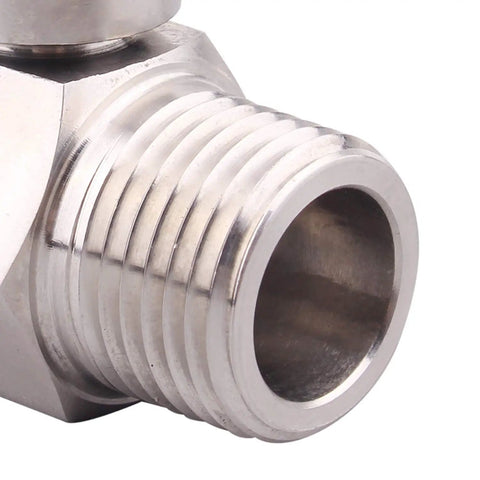 Close-up of Half Inch Stainless Mini Ball Valve Female To Male NPT Threads, SUS316 Body, showing thread detail for plumbing fittings.