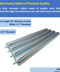 Pack of 4 Heavy Duty Long Roller Conveyors, 16 Inch Galvanized Steel Tubes, 1.5 Inch Diameter for material handling.