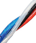 Colorful cables wrapped in Blue Spiral Cable Wrap Sleeve 2 Meters Flame Retardant Wire Management Tube With Clip Keeps Your Cables Tidy Safe