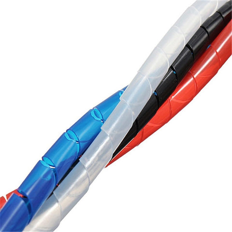 Colorful cables wrapped in Blue Spiral Cable Wrap Sleeve 2 Meters Flame Retardant Wire Management Tube With Clip Keeps Your Cables Tidy Safe