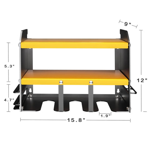 Wall Mounted Power Tool Organizer For Home Garage Storage Space Saving Metal Tool Rack With Cordless Drill Holder, dimensions shown