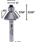 Carbide Tipped Chamfer Router Bit 45 Degree Bevel With Quarter Inch Shank Seven Sixteenths Cutting Length Five Sixteenths Cutting Height Durable Woodworking Cutter For Clean Edges