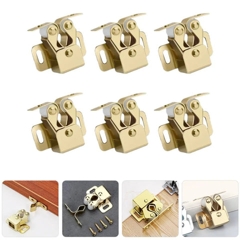 Six Pack Metal Ball Catch Cabinet Latches With Spring Double Roller Catchers For Closet And Wardrobe Doors Gold Finish