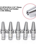 Tough As Nails BT30 Collet Chuck Tool Holder Kit With ER16 Precision Grips 70mm for CNC Milling, five pieces.