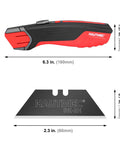 Heavy Duty Self Retracting Utility Knife With 4 SK2H Blades, Safety Box Cutter, Rugged Aluminum Alloy Body, Non Slip TPR Grip, Unique Blade Compartment, HT0414 Model For Pros On The Job Pro Grade, 6.3 in tool and SK-2H blade