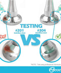 Comparison of #201 versus #304 stainless steel, showing rust resistance testing for Magnetic Door Stopper With Hydraulic Shock Absorbent Tech.