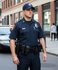 Officer wearing 10 In 1 Black Tactical Duty Belt Set With Holster And Pouches For Men And Women Law Enforcement Cosplay